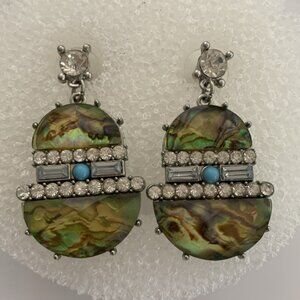 Turquoise color earrings w Rhinestones VTG Jangle earrings post back 2in long